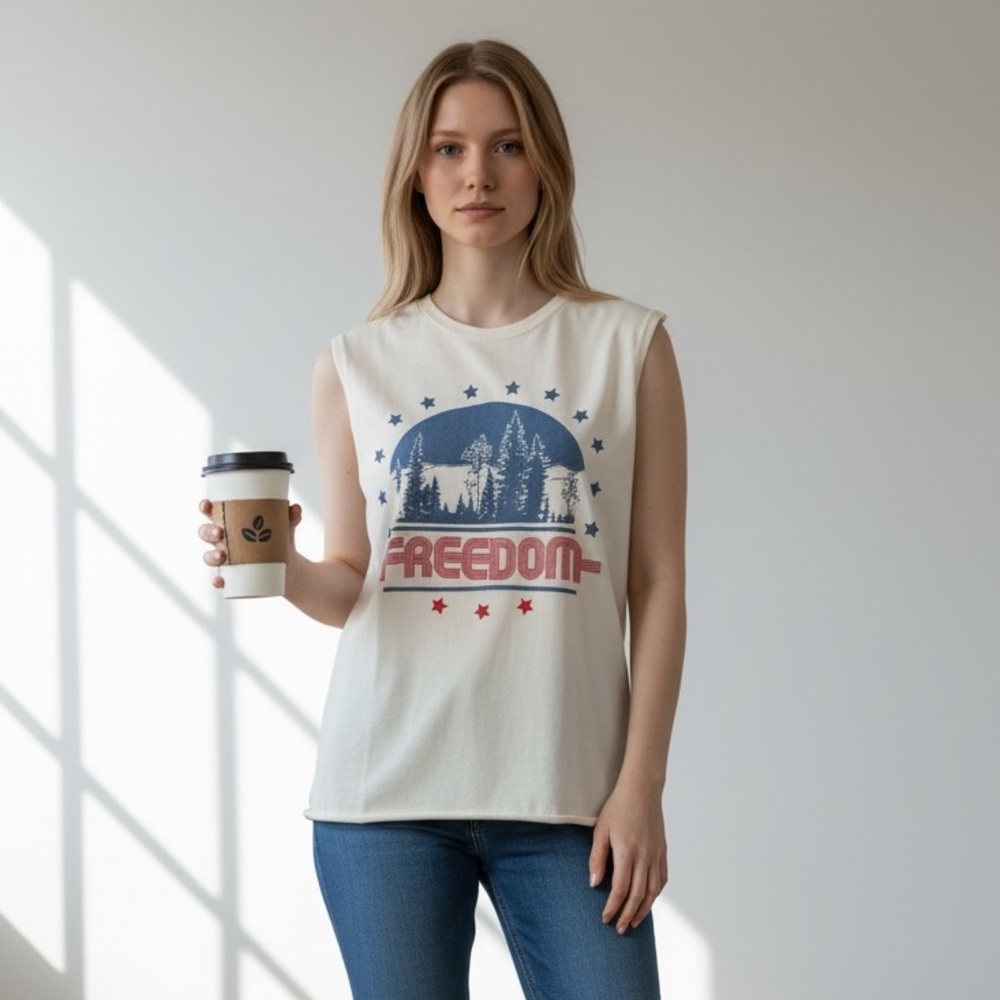 Junk Food Patriotic Freedom Graphic Sleeveless Top
